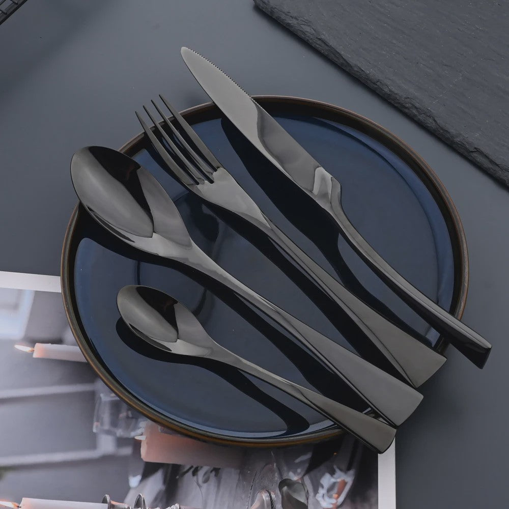 Luxe Bestekset RVS - Zwart Steakmes, Dessertlepel & Vork - Complete Tafelset