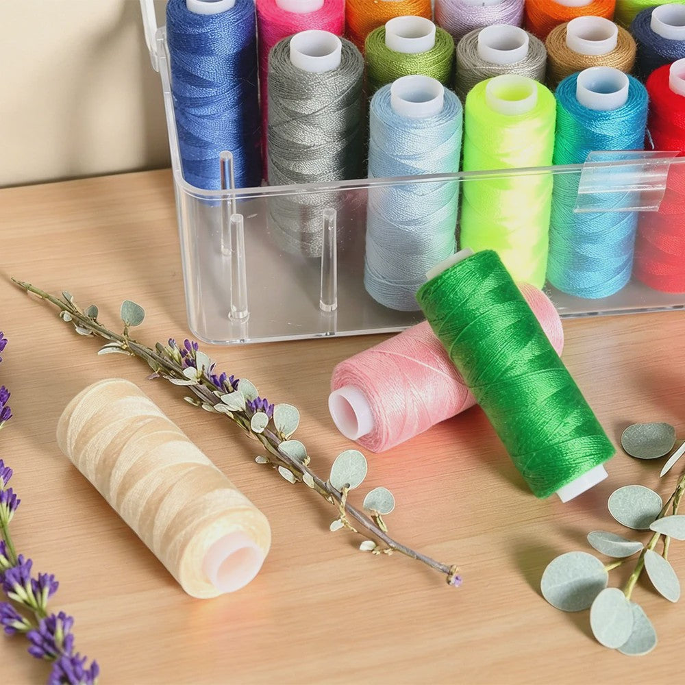 Set Naaigaren Polyester 27 Kleuren met Transparante Opbergdoos