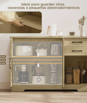 Modern Dressoir met 3 Deuren en 2 Lades - 120x38x79 cm - Natuurlijk Hout