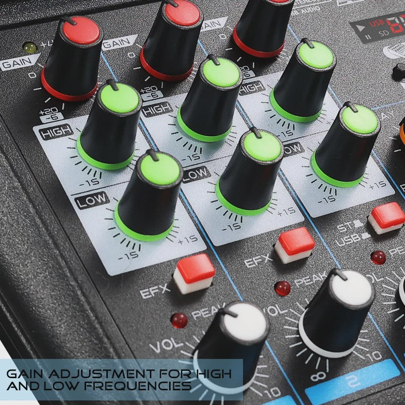 4-Kanaals DJ Mixer Console met Bluetooth, USB en 48V Fantoomvoeding