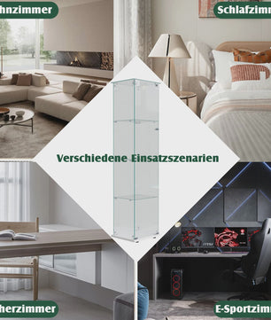 Glazen Vitrinekast met LED Verlichting - 4 Lagen, 1 Deur - Stijlvolle Opbergkast voor Verzamelingen