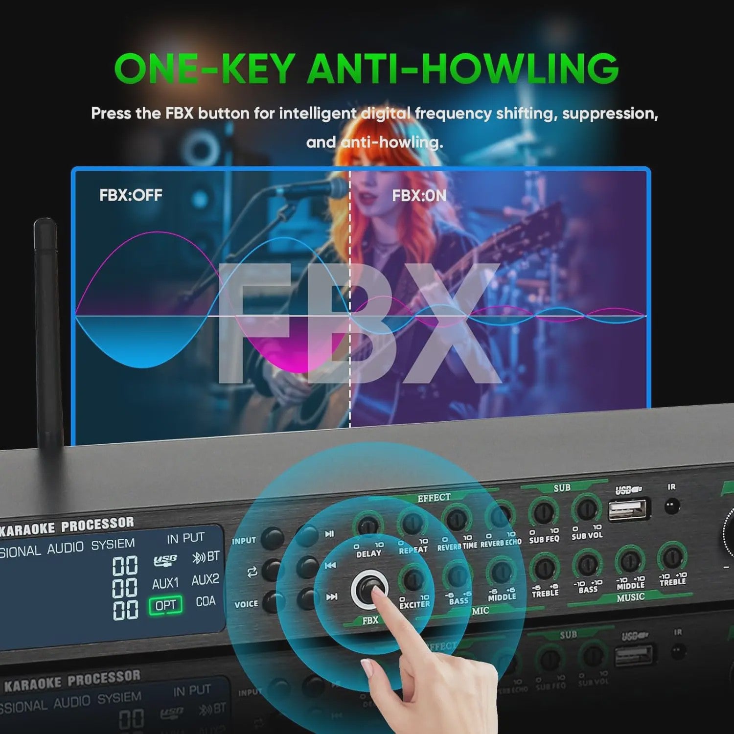 FULODE AX-666 Dubbel Draadloos Microfoon Systeem met Digitale Karaoke Processor