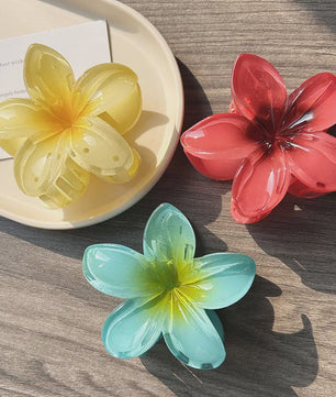 3x Grote Boho Bloemen Haarclips Acryl - Gradient Kleuren & Hawaii Stijl Haaraccessoires voor Dames