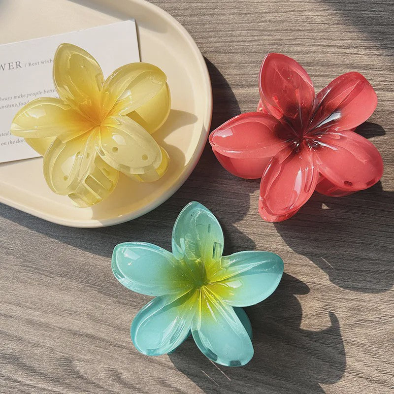 3x Grote Boho Bloemen Haarclips Acryl - Gradient Kleuren & Hawaii Stijl Haaraccessoires voor Dames