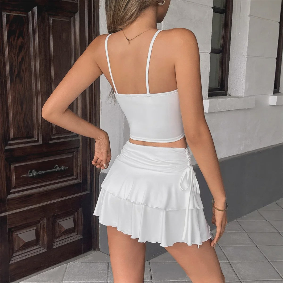 Zomerse Dames Rok: Hoge Taille, Slim Fit met Elastische Band en Ruffle Details