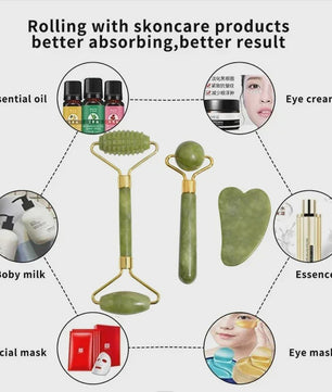 Natuurlijke Jade Roller & Gua Sha Set - Gezichts- en Lichaamsmassage voor Ontspanning en Lifting