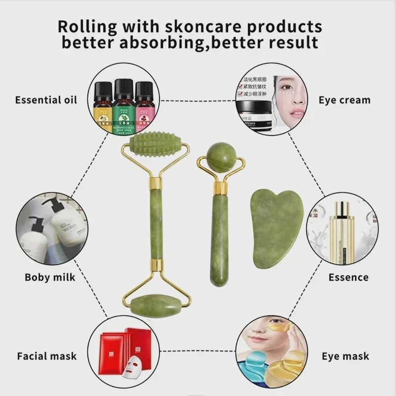 Natuurlijke Jade Roller & Gua Sha Set - Gezichts- en Lichaamsmassage voor Ontspanning en Lifting