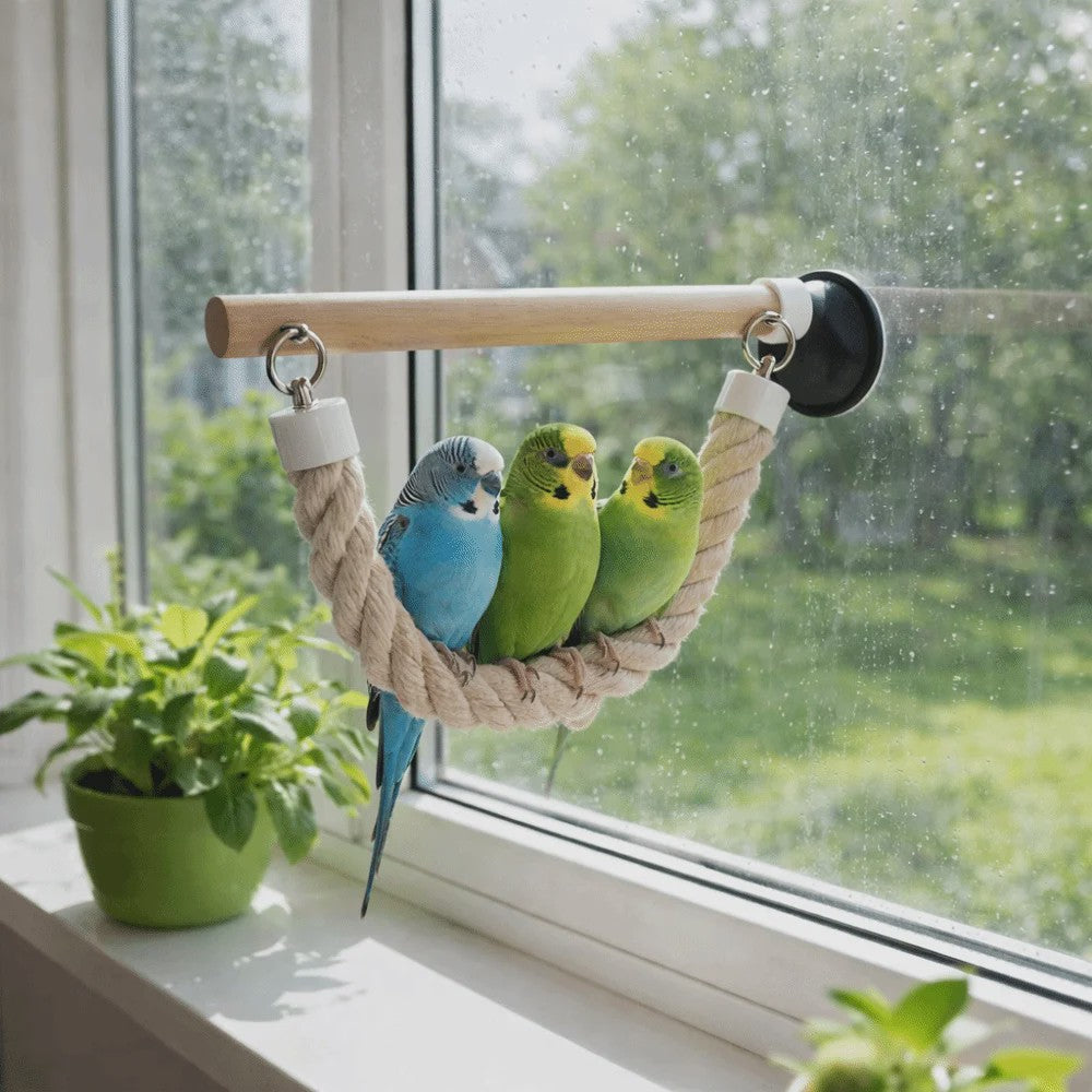 Vogel Speeltouw met Zuignap - Klimtouw, Schommel & Ladder voor Papegaaien en Vogels - Plezier & Verrijking