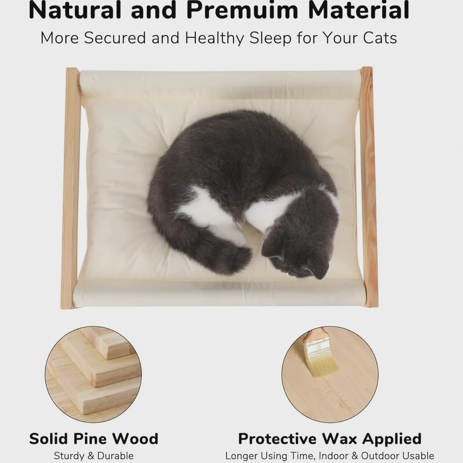 Houten Kattenmand Verhoogd Bed met Wasbare Matras - Wit