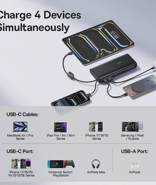 Baseus 145W Powerbank 25000mAh met Ingebouwde Type-C Kabels - Snel Laden voor Laptop, Tablet & Smartphone