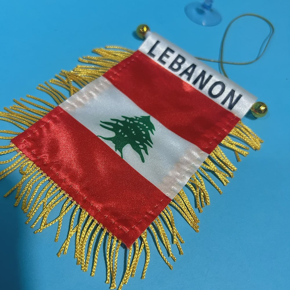 Libanon Vlag voor Autoraam - 8x12cm Polyester Dubbelzijdig Bedrukt Mini Vlaggetje