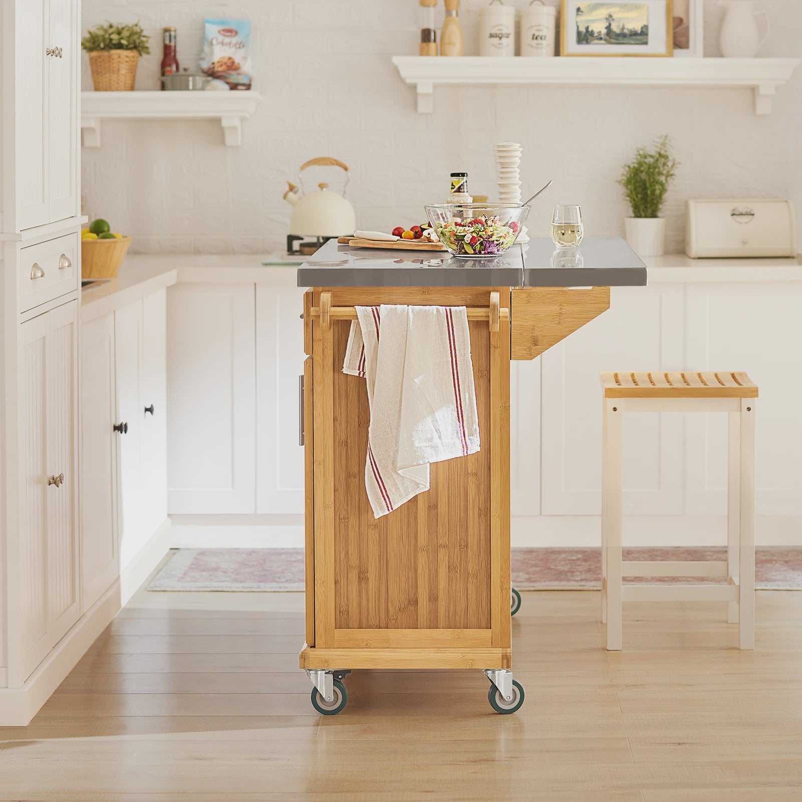 SoBuy Keuken Eiland Trolley FKW69-N met Uitschuifbaar Werkblad & Opslag