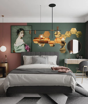 Zeskant Spiegel Muurstickers Set - 3D Decoratie voor Woonkamer, Slaapkamer & Badkamer (Rose Gold)