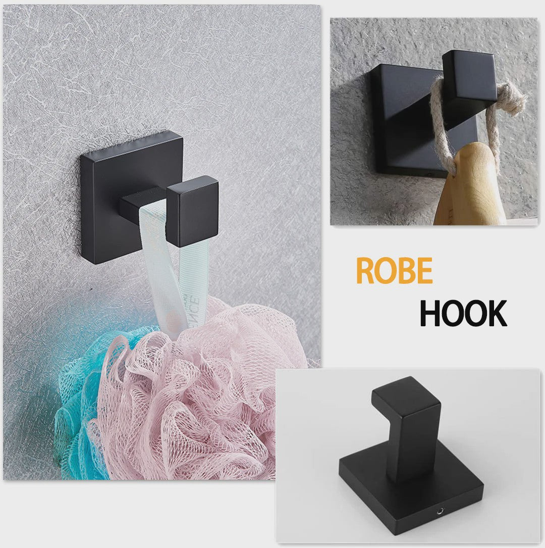 Complete Badkamer Accessoires Set - Zwart & Geborsteld Staal