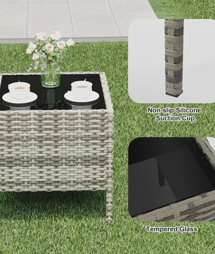 3-Delig Bistro Set: PE Rotan Terrasmeubilair met 2 Stoelen, Salontafel en Kussens voor Balkon en Tuin