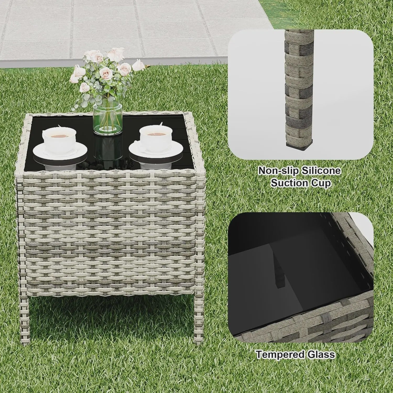 3-Delig Bistro Set: PE Rotan Terrasmeubilair met 2 Stoelen, Salontafel en Kussens voor Balkon en Tuin
