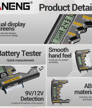 Universele Batterij Tester ANENG BT173 - Digitale Batterij Detector voor AA, AAA, C, D, 9V en Knoopcel Batterijen