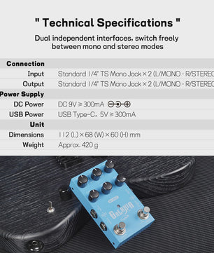 M-VAVE Galaxia & Elemental Pro Gitaar Effectpedalen: Stereo Delay & Reverb met USB-C