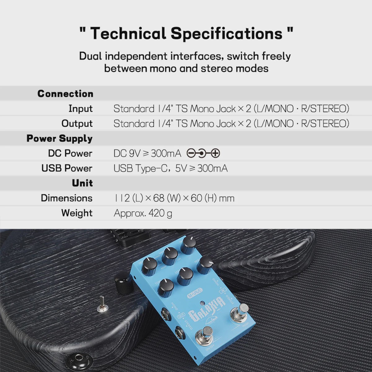 M-VAVE Galaxia & Elemental Pro Gitaar Effectpedalen: Stereo Delay & Reverb met USB-C