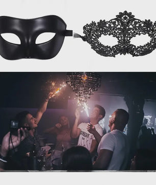Set van 2 Elegante Zwarte Kant Maskerade Maskers voor Koppels - Venetiaans, Mardi Gras, Halloween
