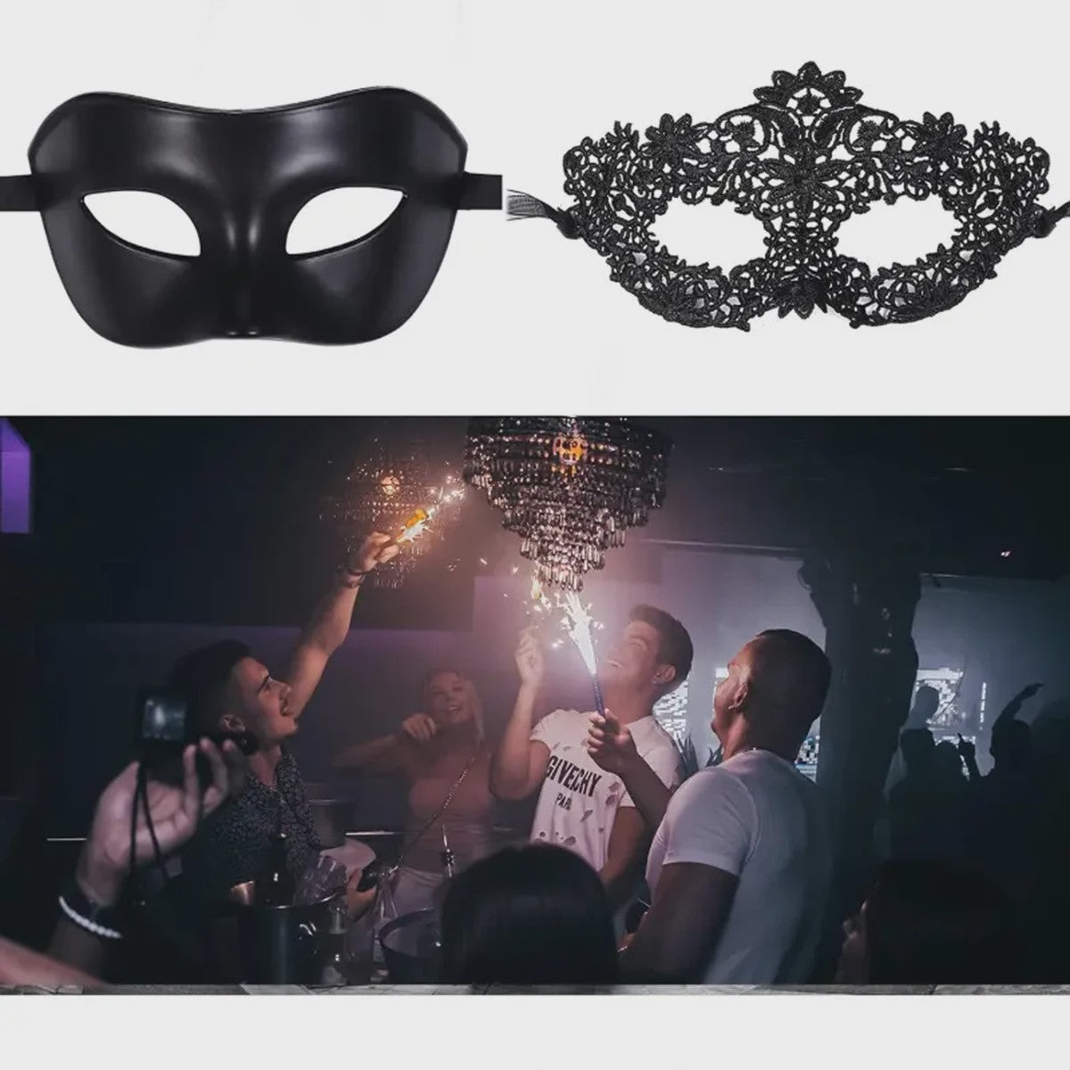 Set van 2 Elegante Zwarte Kant Maskerade Maskers voor Koppels - Venetiaans, Mardi Gras, Halloween