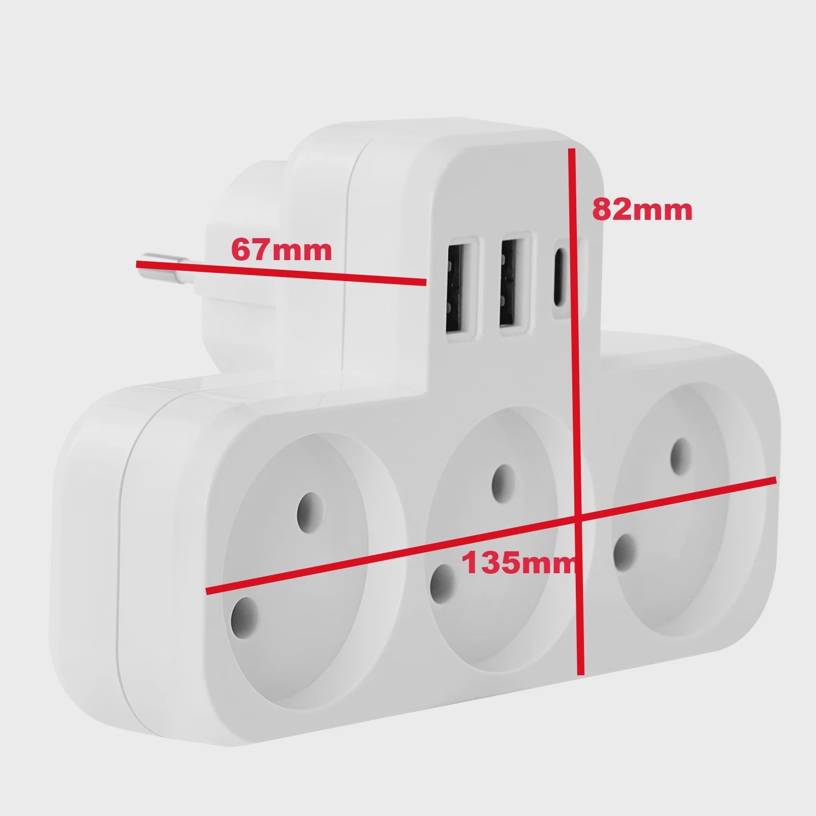 3-Weg Stopcontact Verdeler met 2 USB-A en 1 USB-C Poort - Oplaadstation