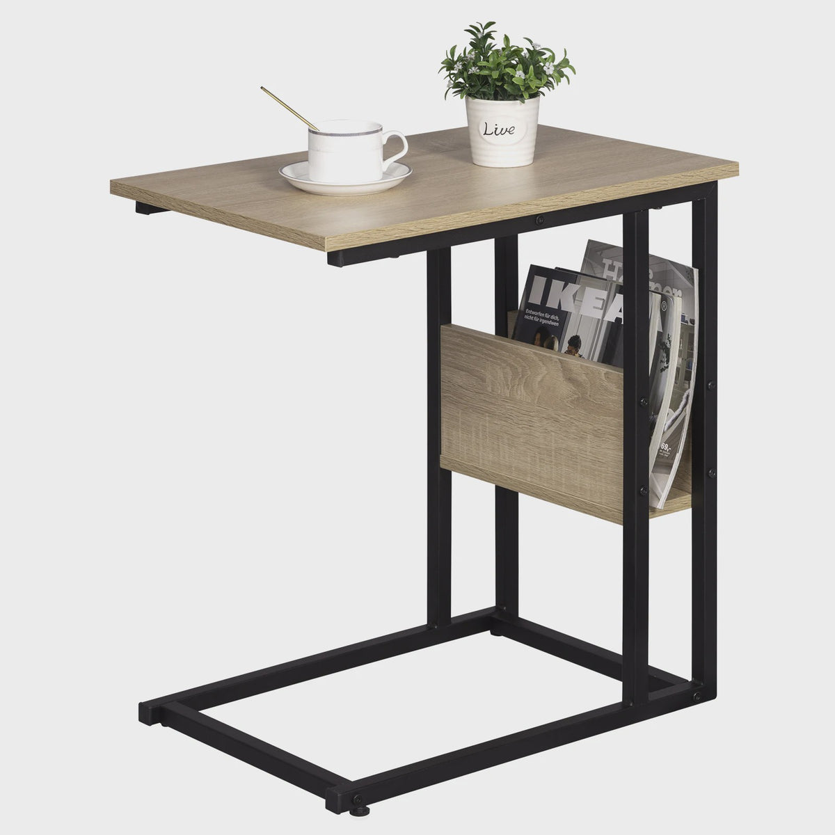C-vormige bijzettafel met opbergvak - Metaal & MDF