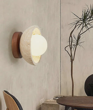 Wabi Sabi Stijl Plafondlamp - Natuursteen Look met Houten Accent