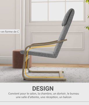 HOMCOM Living Room Armchair with cushion and Incurvated Armrests, Living Room fabric chair for bedroom, 65x79x98 cm, Grey