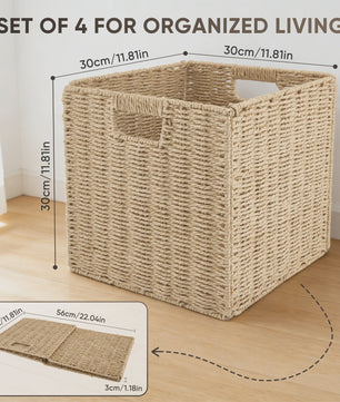 Weaving Storage Basket -4 Sets,Storage Basket Desktop Toy Cosmetics Storage Box Home Foldable Drawer Entrance Imitation