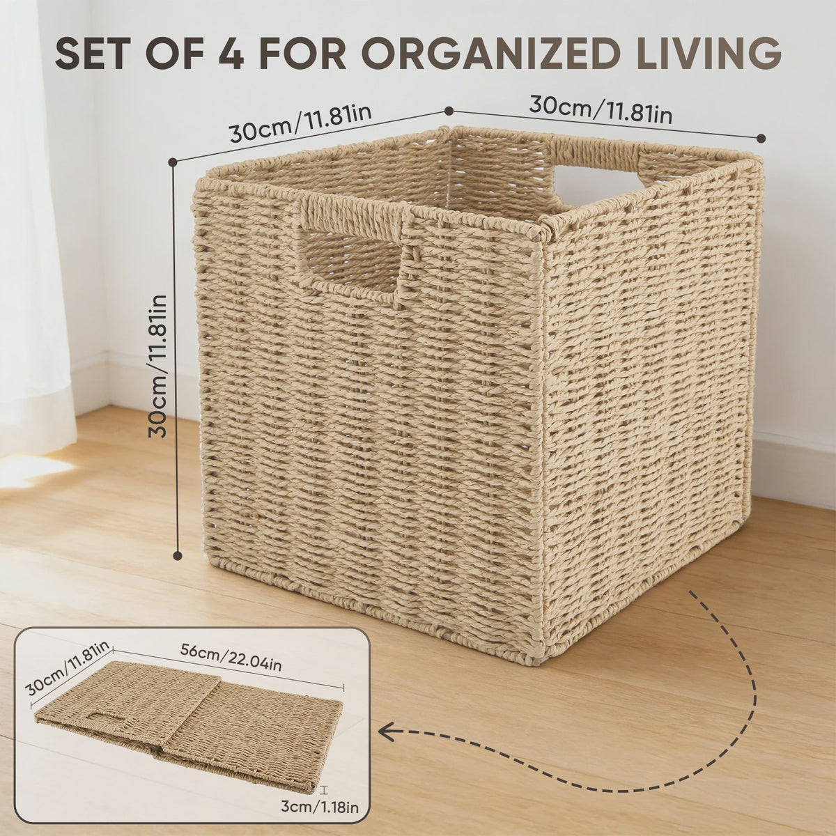 Weaving Storage Basket -4 Sets,Storage Basket Desktop Toy Cosmetics Storage Box Home Foldable Drawer Entrance Imitation