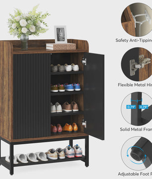 Stijlvolle Houten Schoenenkast met Deuren - 5 Niveaus - Entree & Hal Organizer