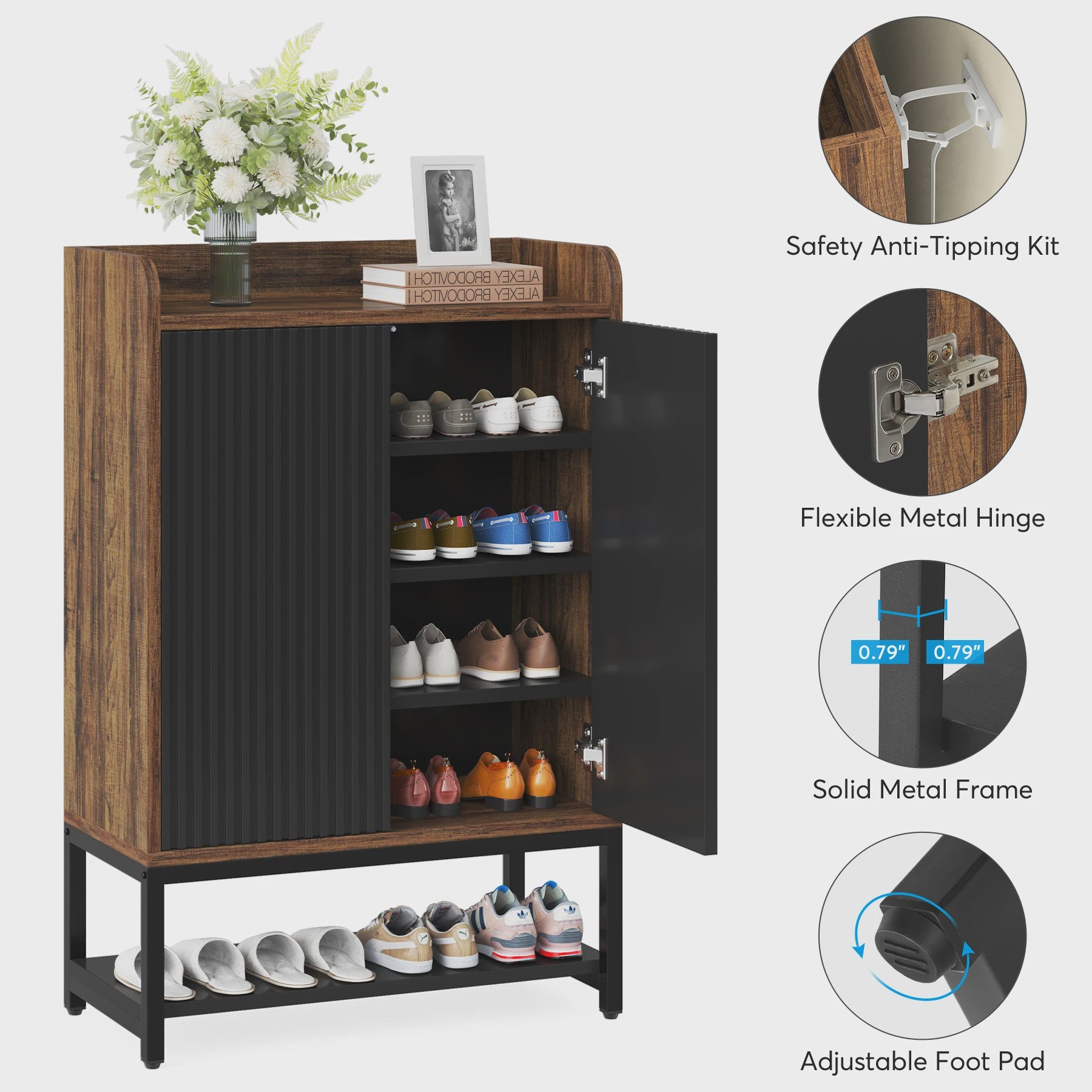 Stijlvolle Houten Schoenenkast met Deuren - 5 Niveaus - Entree & Hal Organizer