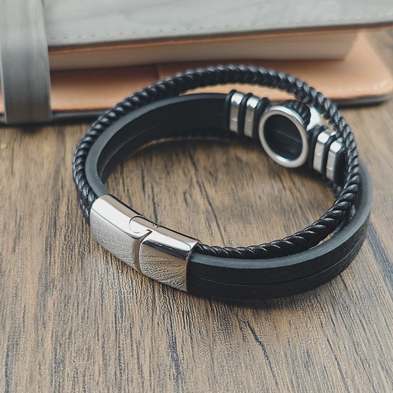 Heren Leren Armband met Levensboom & Roestvrij Staal - Stoer & Stijlvol