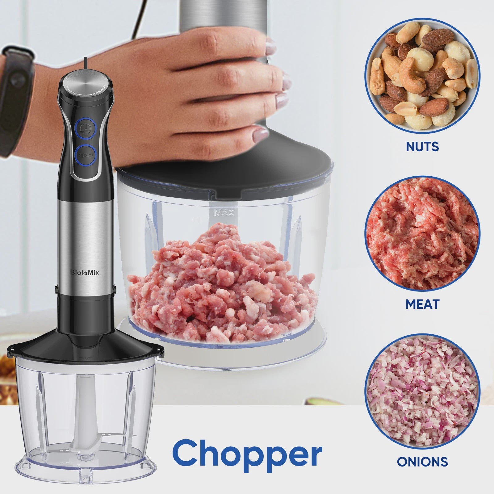 BioloMix 5-in-1 Staafmixer: Krachtige 1500W Blender voor Smoothies, Soepen en Babyvoeding