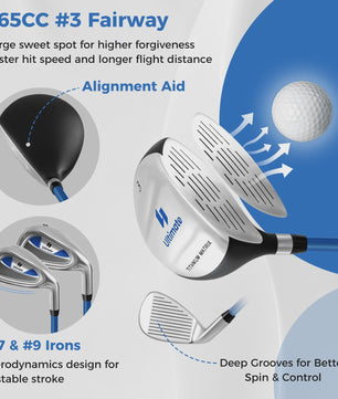 5-delige Kinder Golfset met Fairway Wood, IJzer 7, 9 & Putter - Voor Kinderen 8-10 Jaar