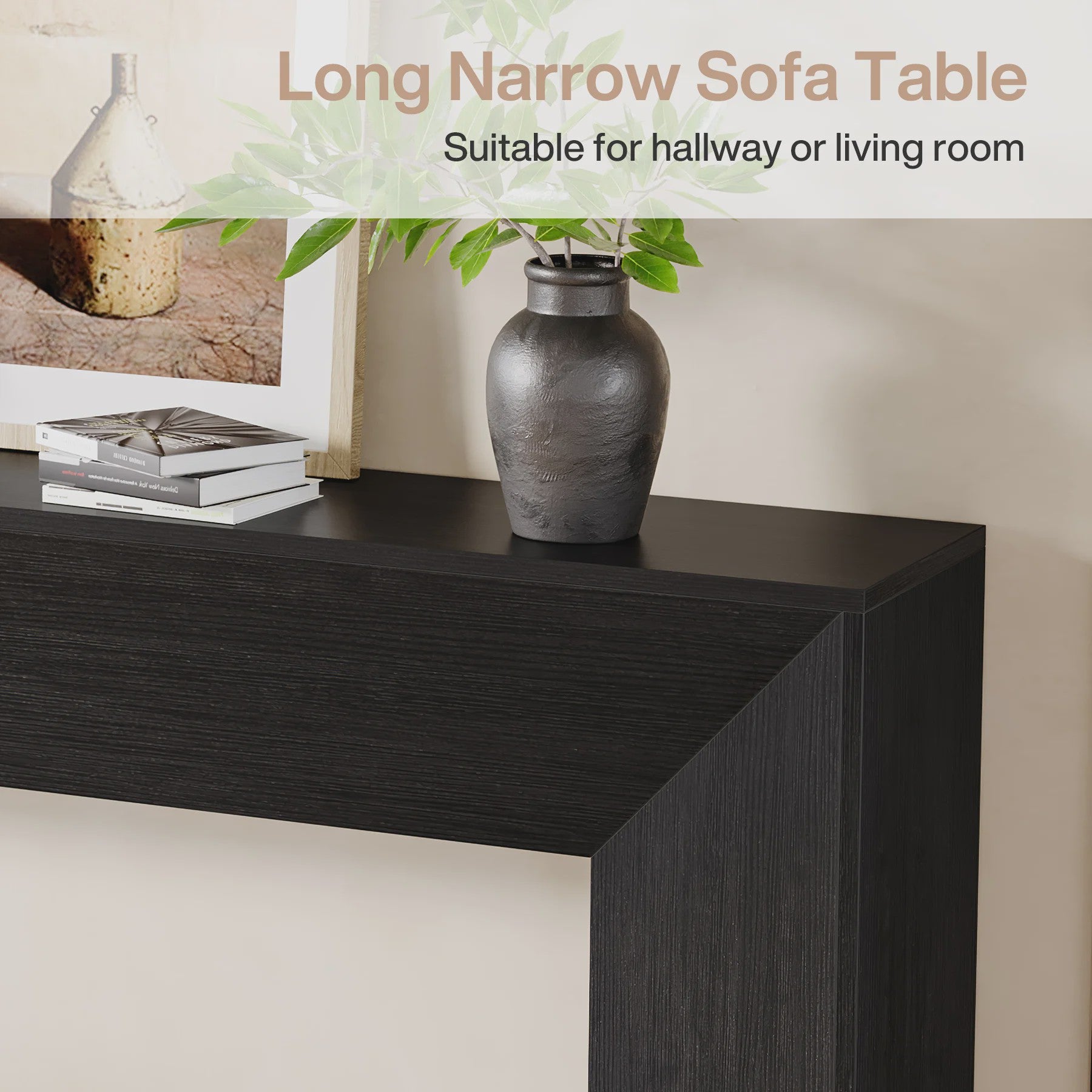 Extra Lange Zwarte Houten Console Tafel (160 cm) - Stijlvolle Entree & Woonkamer Tafel
