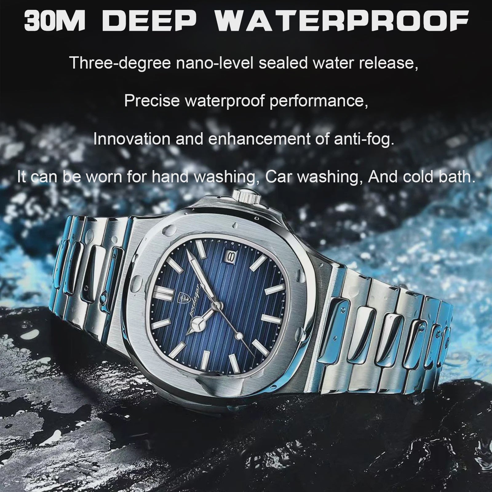 POEDAGAR Luxe Herenhorloge - RVS, Waterdicht, Lichtgevend & Datumfunctie