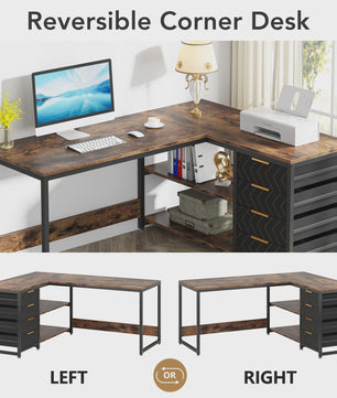 L-vormig Bureau met Opbergruimte en Planken - 150 cm Hoekbureau