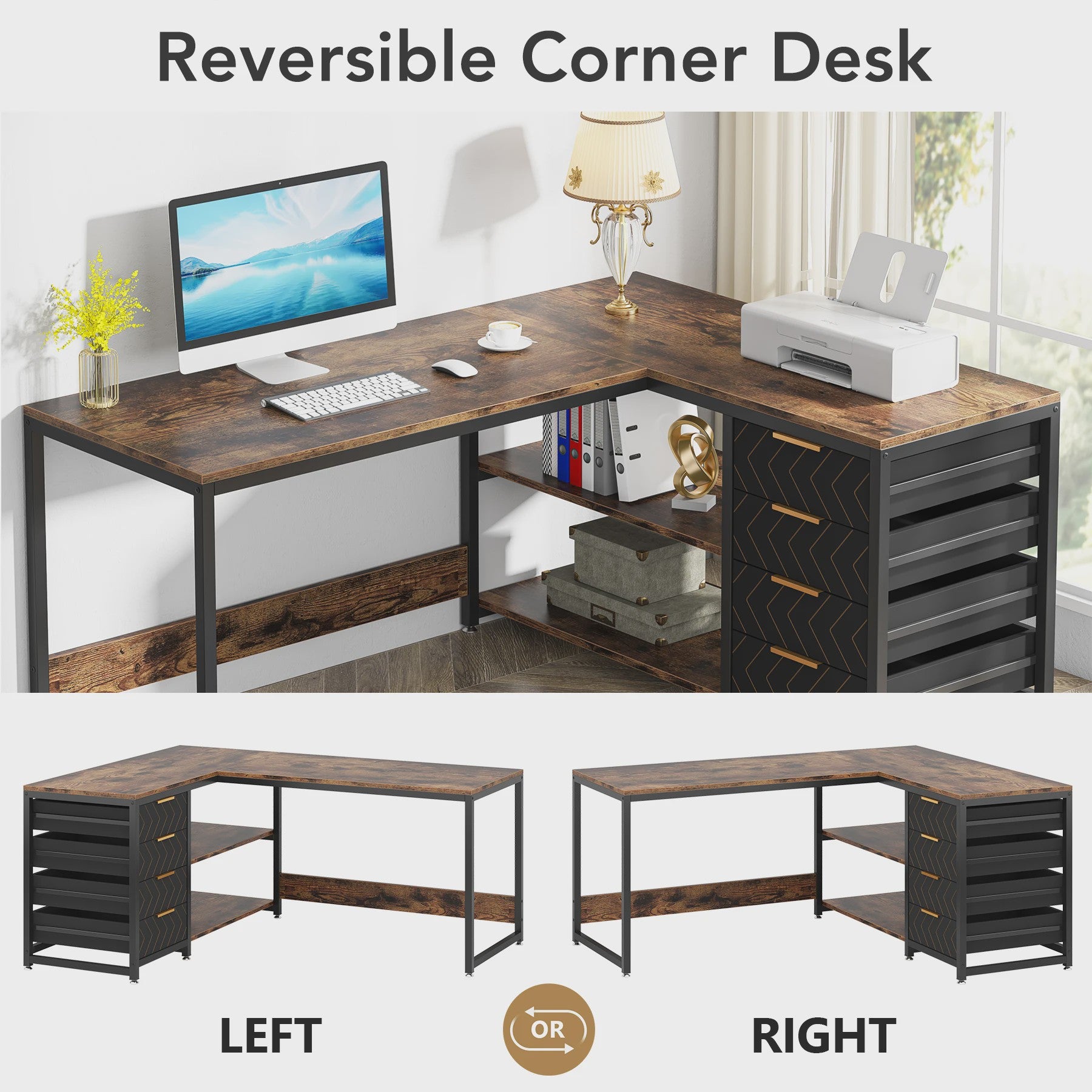 L-vormig Bureau met Opbergruimte en Planken - 150 cm Hoekbureau