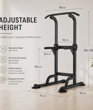 Power Tower Pull Up & Dip Station: 6-in-1 Home Gym voor Krachttraining, Verstelbaar (165-210cm), 350LB Capaciteit