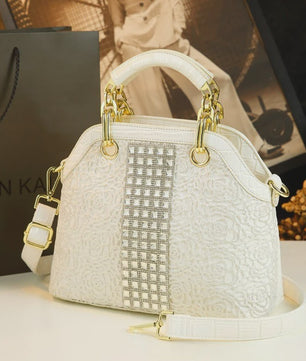 Luxe Lakleren Handtas met Krokodillenprint, Kant en Kristallen - Schoudertas