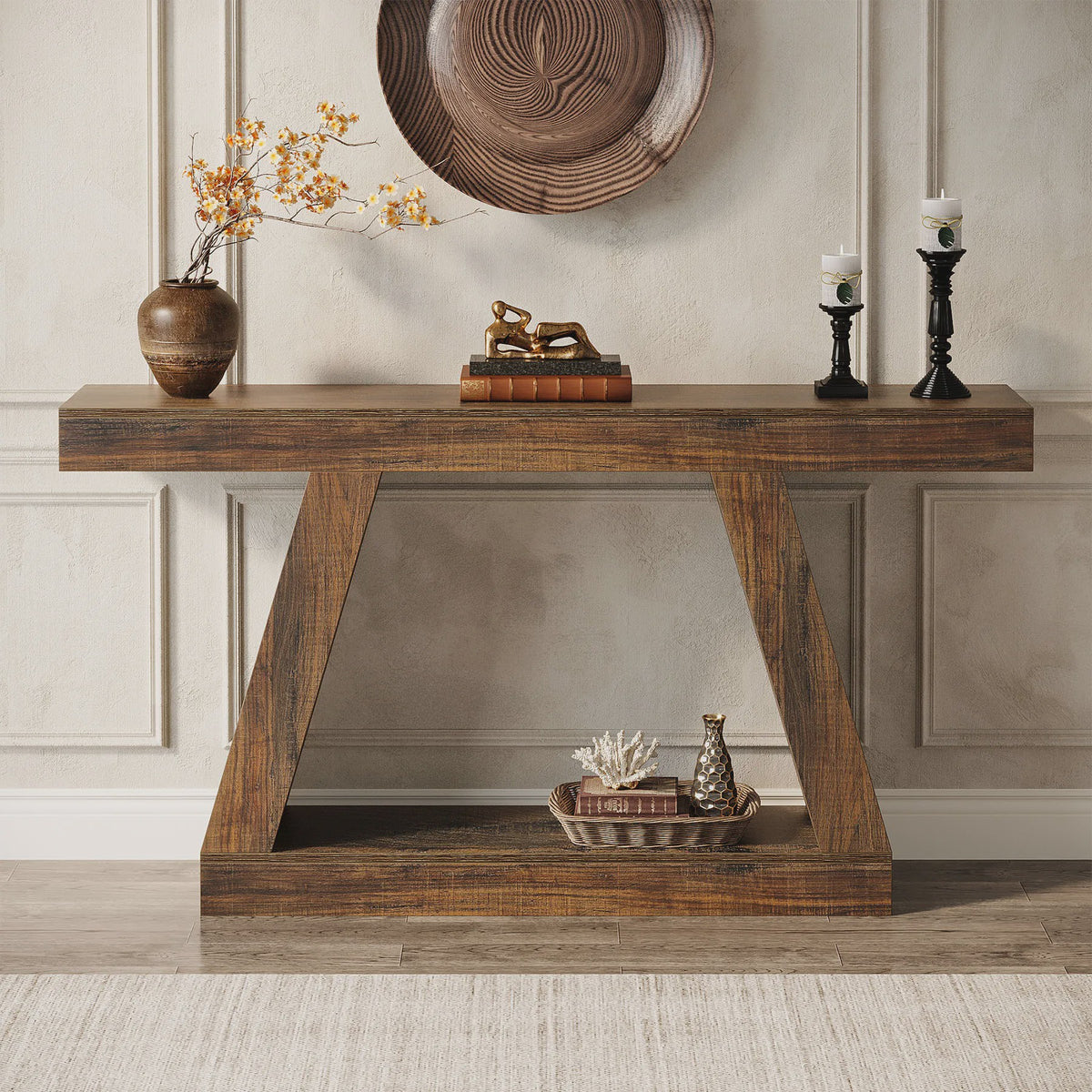 Industriële Console Tafel 55-Inch Rustiek Hout - Entree & Woonkamer