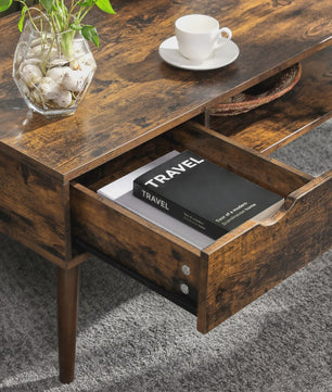 Vintage Salontafel met Lade en Open Opbergvak - 100x50x45 cm