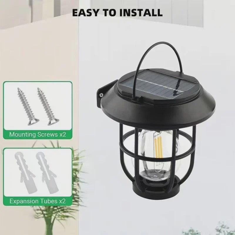 Solar Buitenlamp met Hangende Lantaarn - Decoratieve Tuinverlichting voor Pad, Oprit & Muur