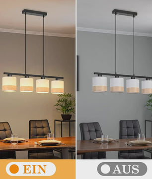 Vintage Hanglamp 4-Lichts E27 Stof met Verstelbare Hoogte voor Eetkamer, Woonkamer of Keuken