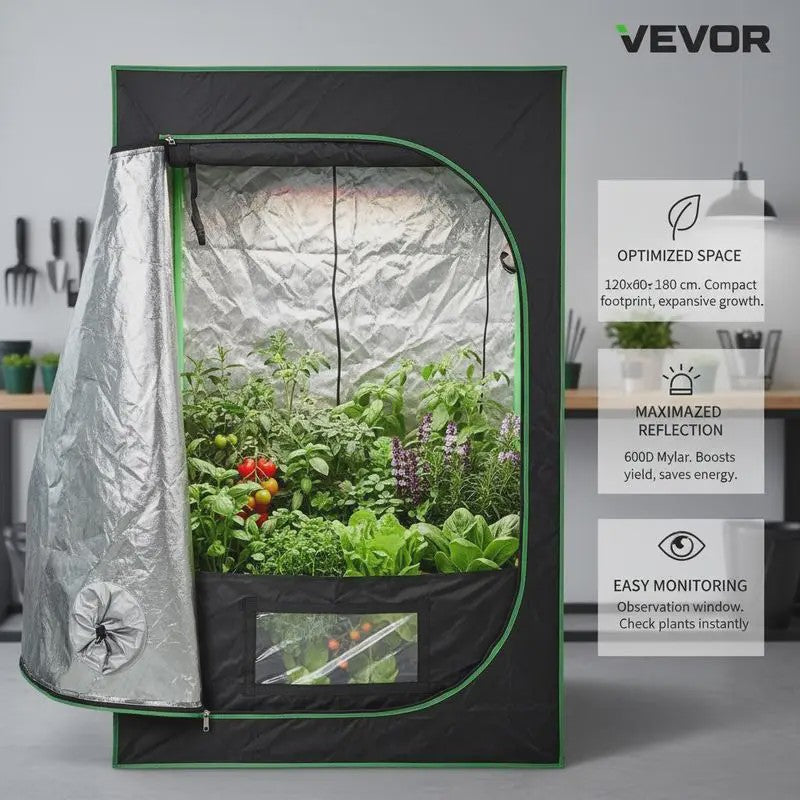 Professionele Kweek Telt 120x60x180 cm - 600D Mylar, Observatievenster & Bodemlade