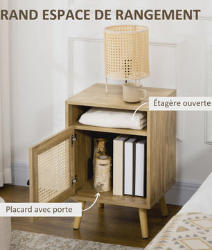 Set van 2 Nachtkastjes met Rotan Deur en Open Nis - Vintage Design - 39x35x60 cm