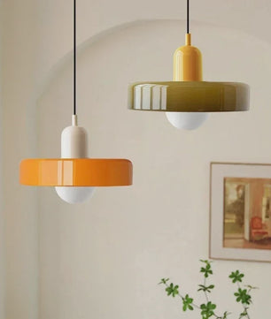 Nordic Bauhaus Hanglamp - Retro Glas & Kleurrijke Kap voor Woonkamer, Eetkamer, Bar
