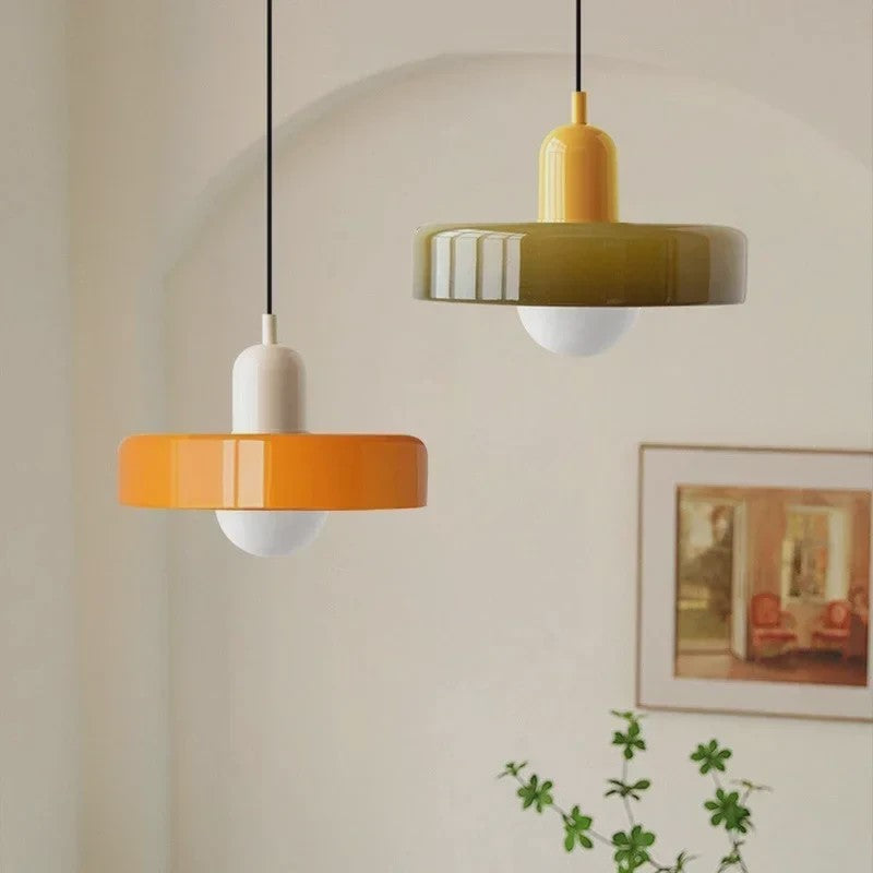 Nordic Bauhaus Hanglamp - Retro Glas & Kleurrijke Kap voor Woonkamer, Eetkamer, Bar